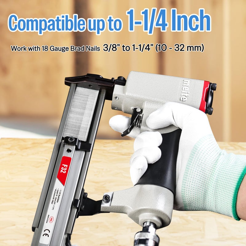 meite F32 Brad Nailer 18 Gauge 3/8" to 1-1/4" Pneumatic Tool for Woodworking Projects - Image 3